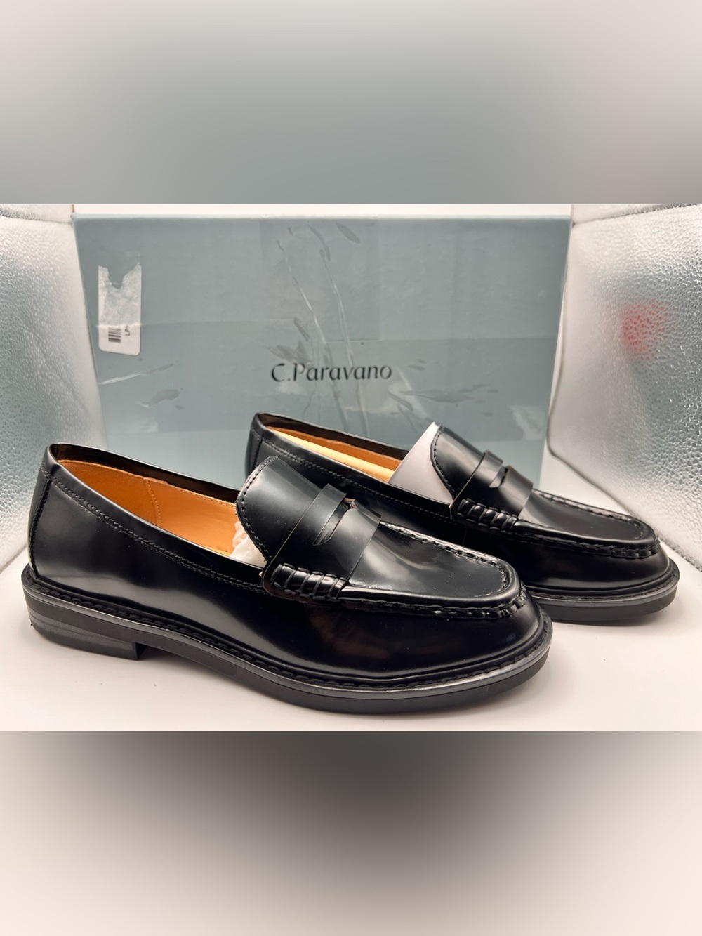 C.Paravano Women Leather Penny Loafers Flats Slip On Black Shoes EU 36 US 5.5/6